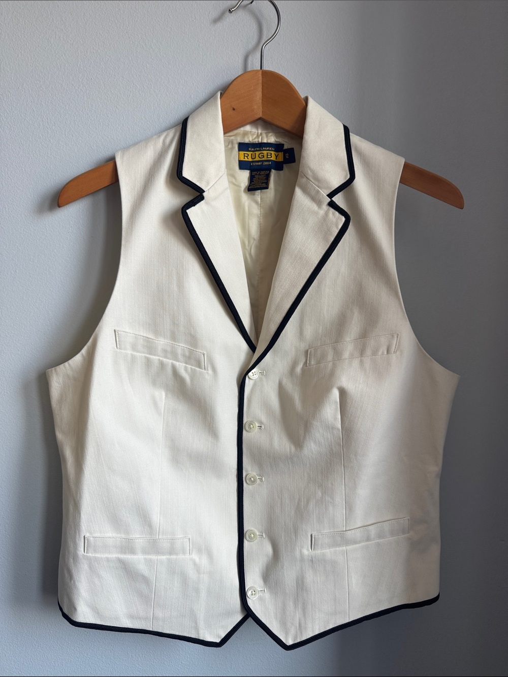 Vintage Ralph Lauren Rugby  Cotton Blazer Vest with Black Piping